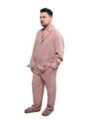 TENCEL OVERSİZE ERKEK TAKIM - PUDRA PEMBE / YAZLIK SALAŞ GÖMLEK